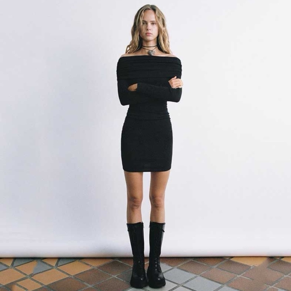 Zara black Off-Shoulder mini Dress